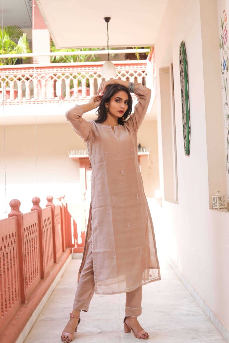 Light brown chanderi kurta set