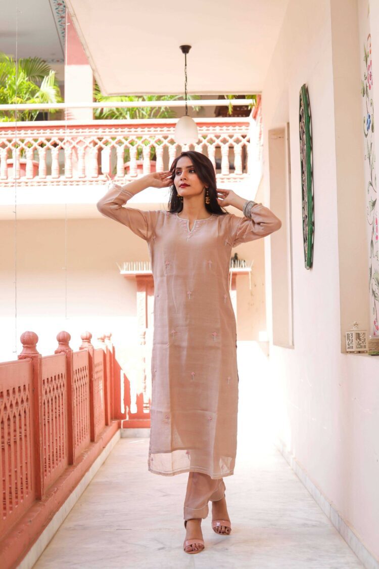 Light brown chanderi kurta set