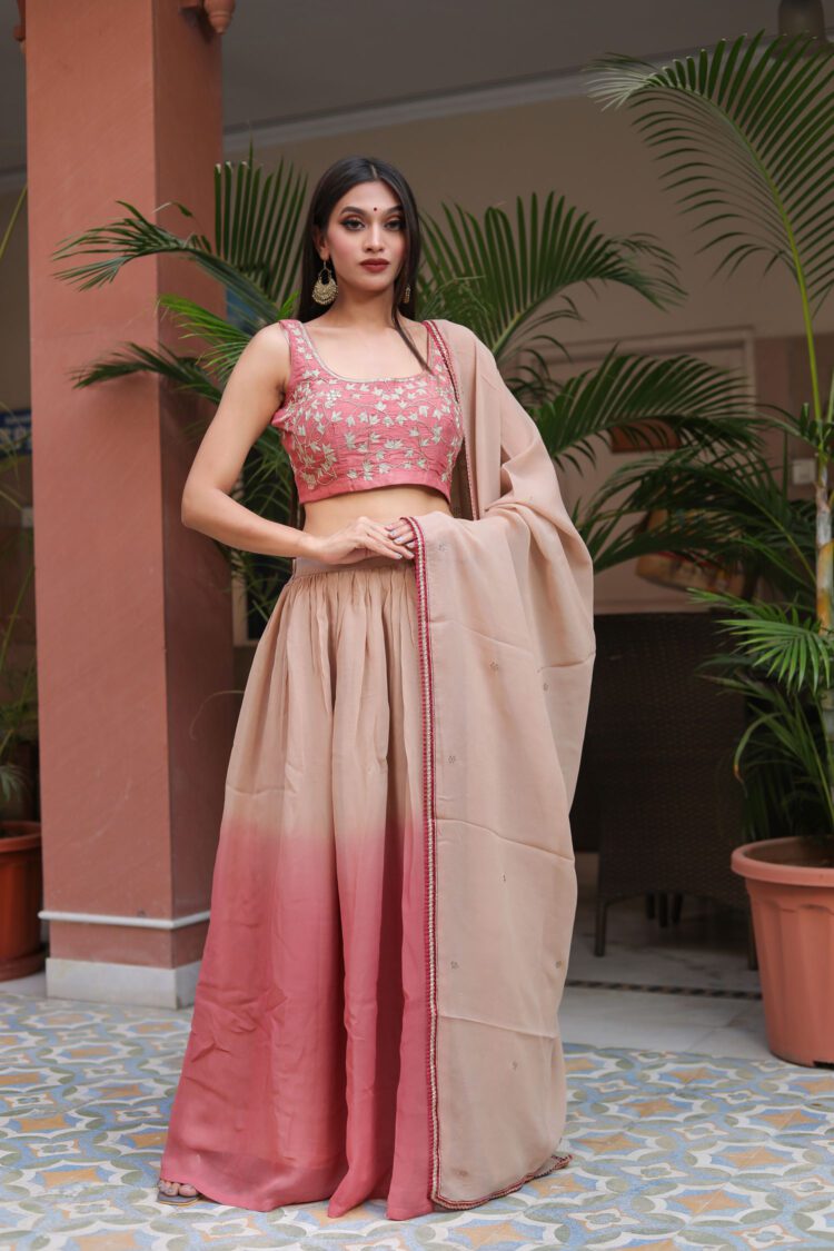 light brown lehenga with embroidered blouse