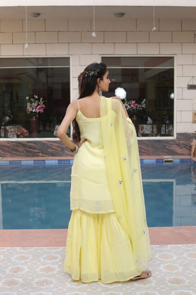 Pale yellow kurta with sharara