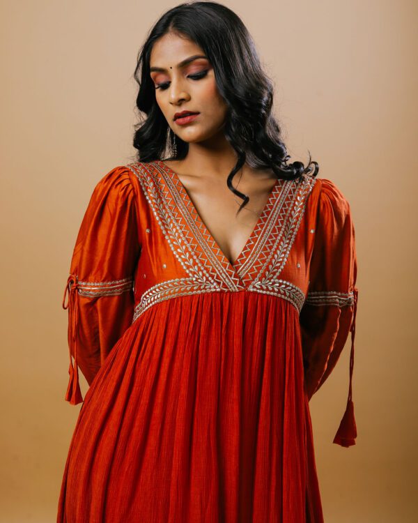 Rust Pure Chanderi Silk Suit set With Organaza Dupatta