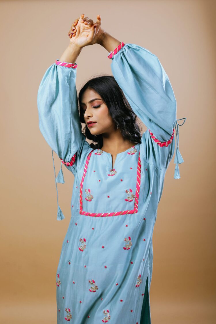 Pale Blue Pure Chanderi Silk Suit Set