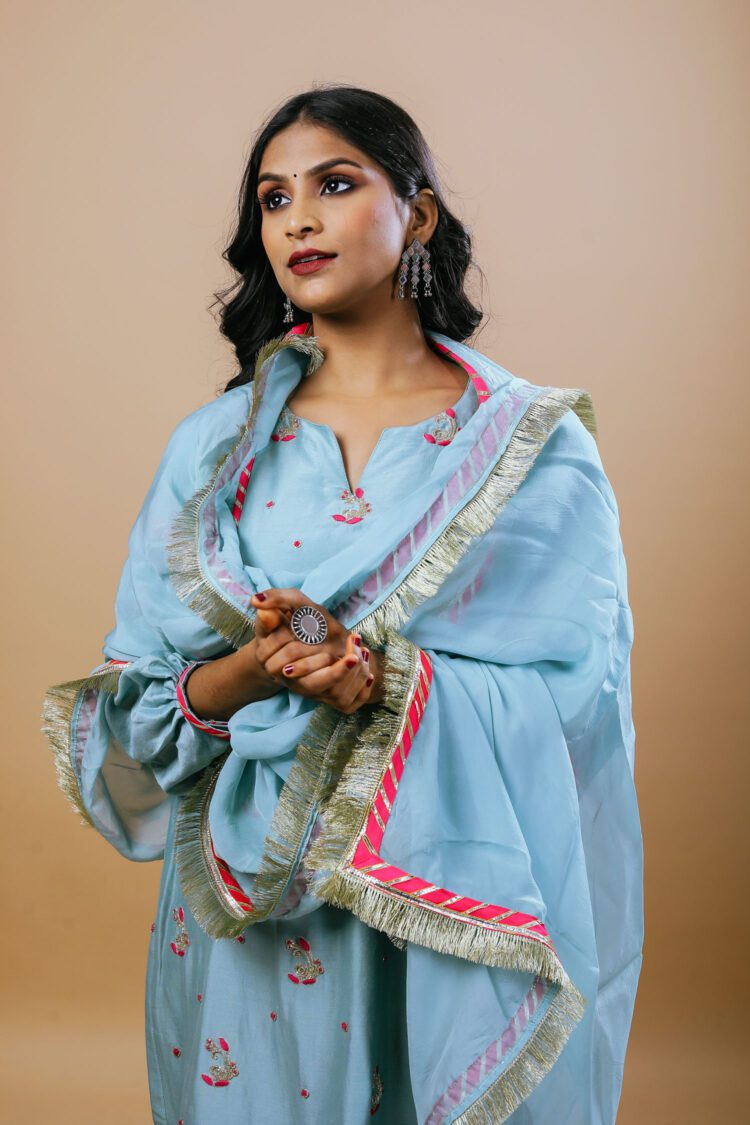 Pale Blue Pure Chanderi Silk Suit Set