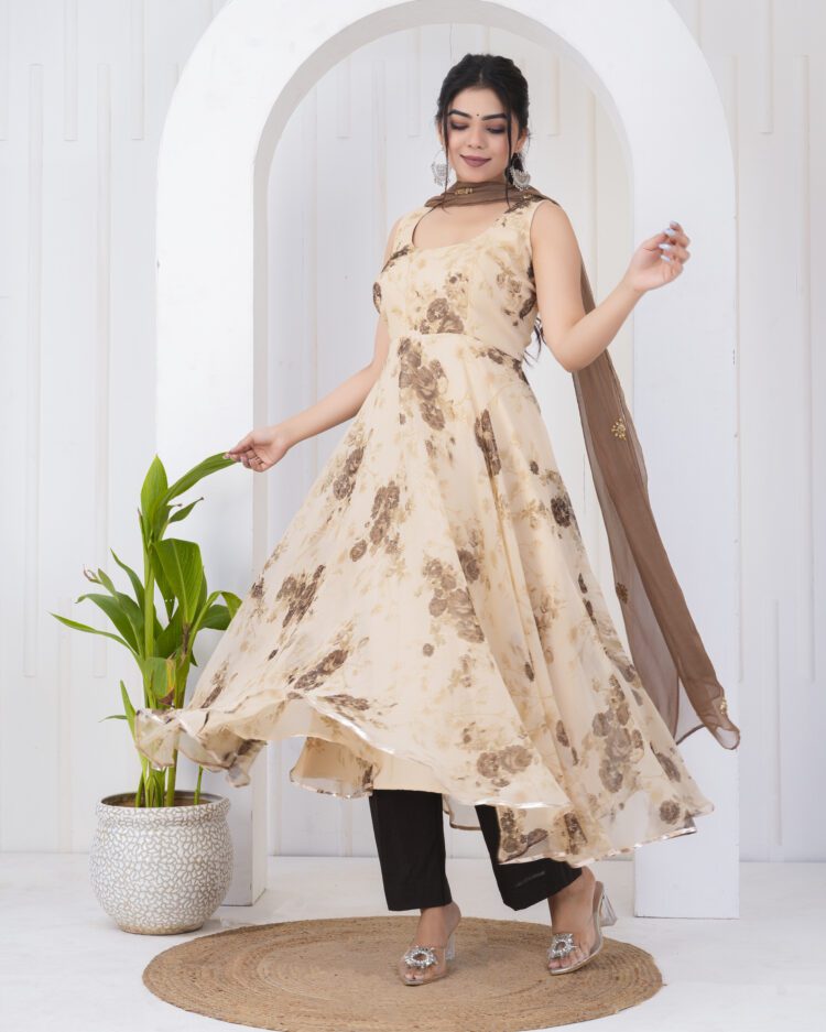 Ivory Floral Anarkali Suit Set