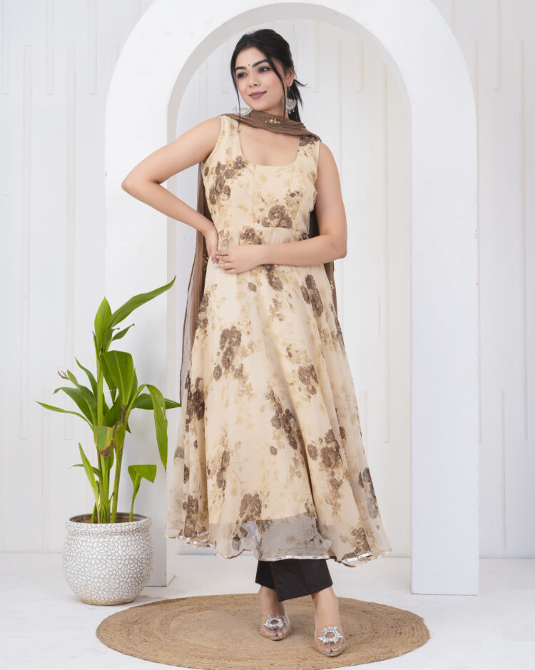 Ivory Floral Anarkali Suit Set