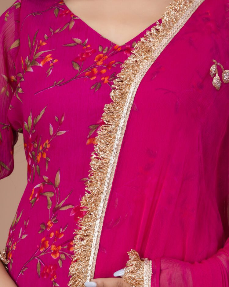 Fuchsia Pink Floral Sharara Suit Set