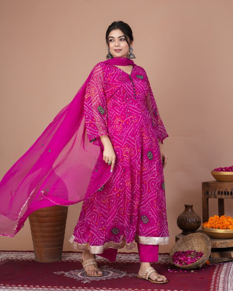 pink bhandhej suit set