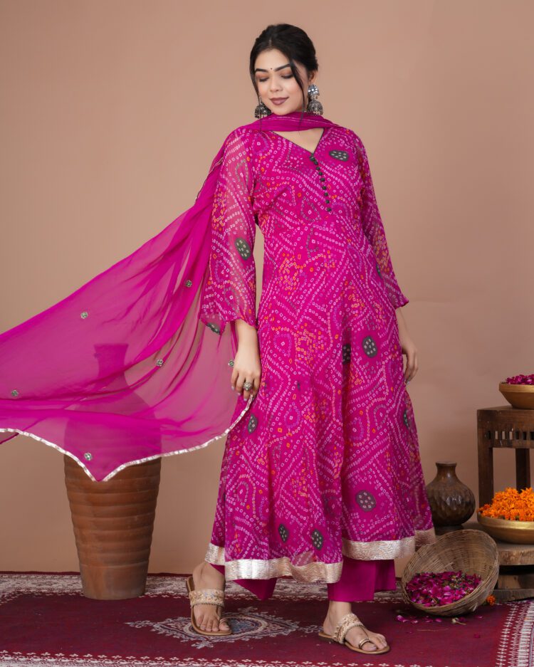 pink bhandhej suit set