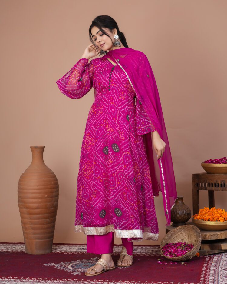 pink bhandhej suit set
