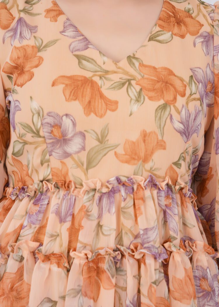 Floral Printed Tiered and Frill Mini Dress