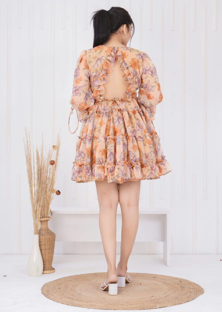 Floral Printed Tiered and Frill Mini Dress