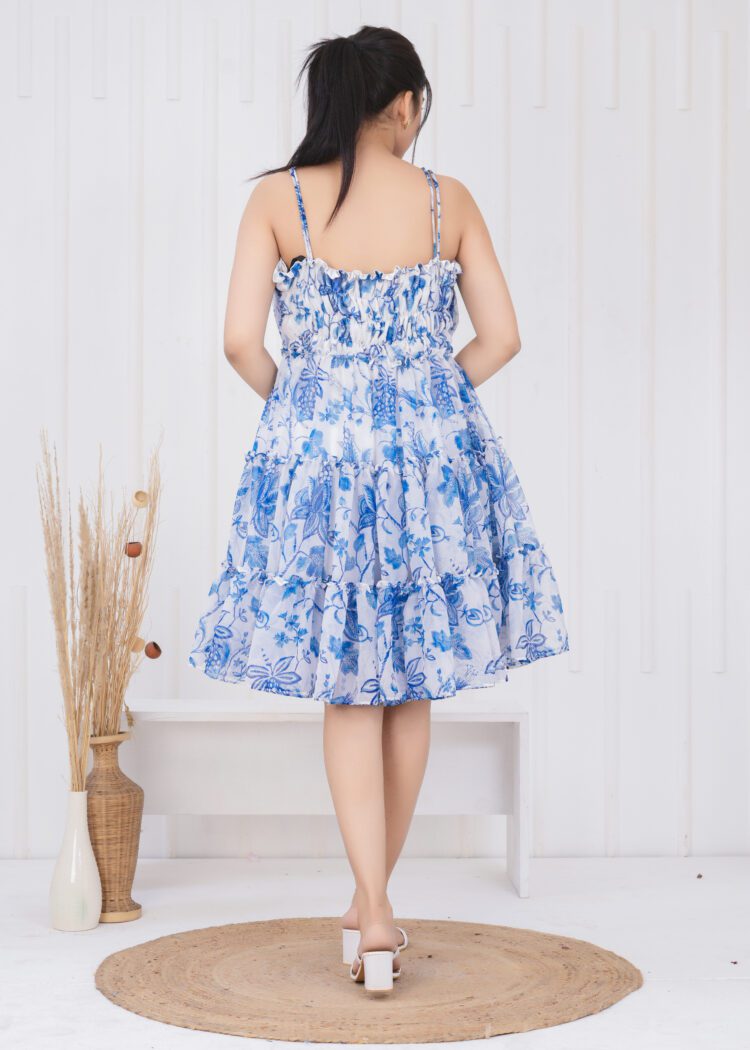 Floral Printed Tiered and Frill Mini Dress