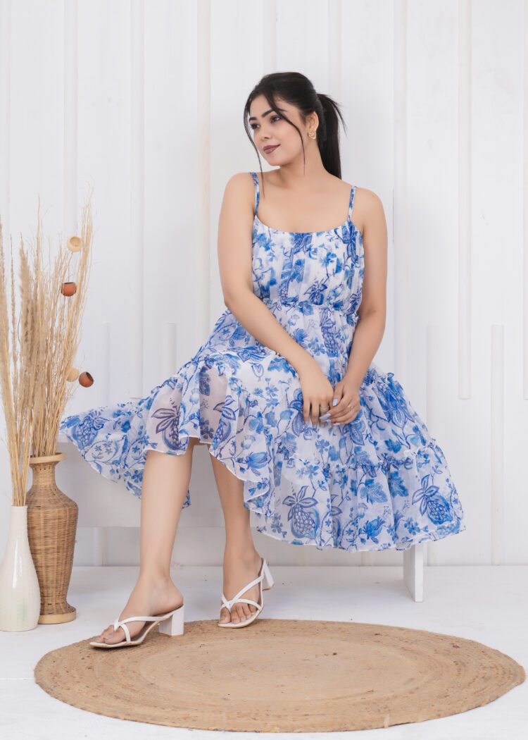 Floral Printed Tiered and Frill Mini Dress