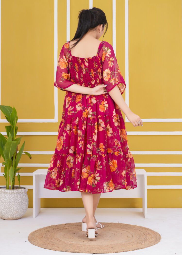 Floral Printed Fit and Flare Tiered Dress