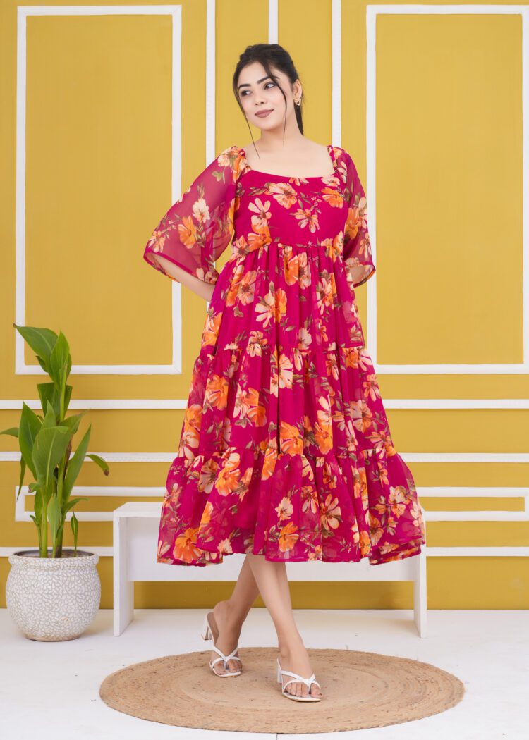 Floral Printed Fit and Flare Tiered Dress