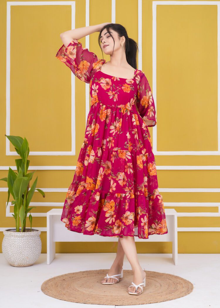 Floral Printed Fit and Flare Tiered Dress