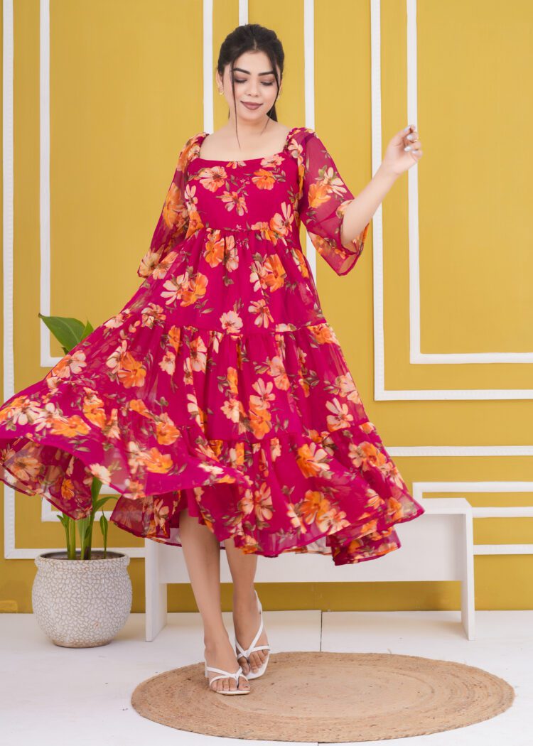 Floral Printed Fit and Flare Tiered Dress