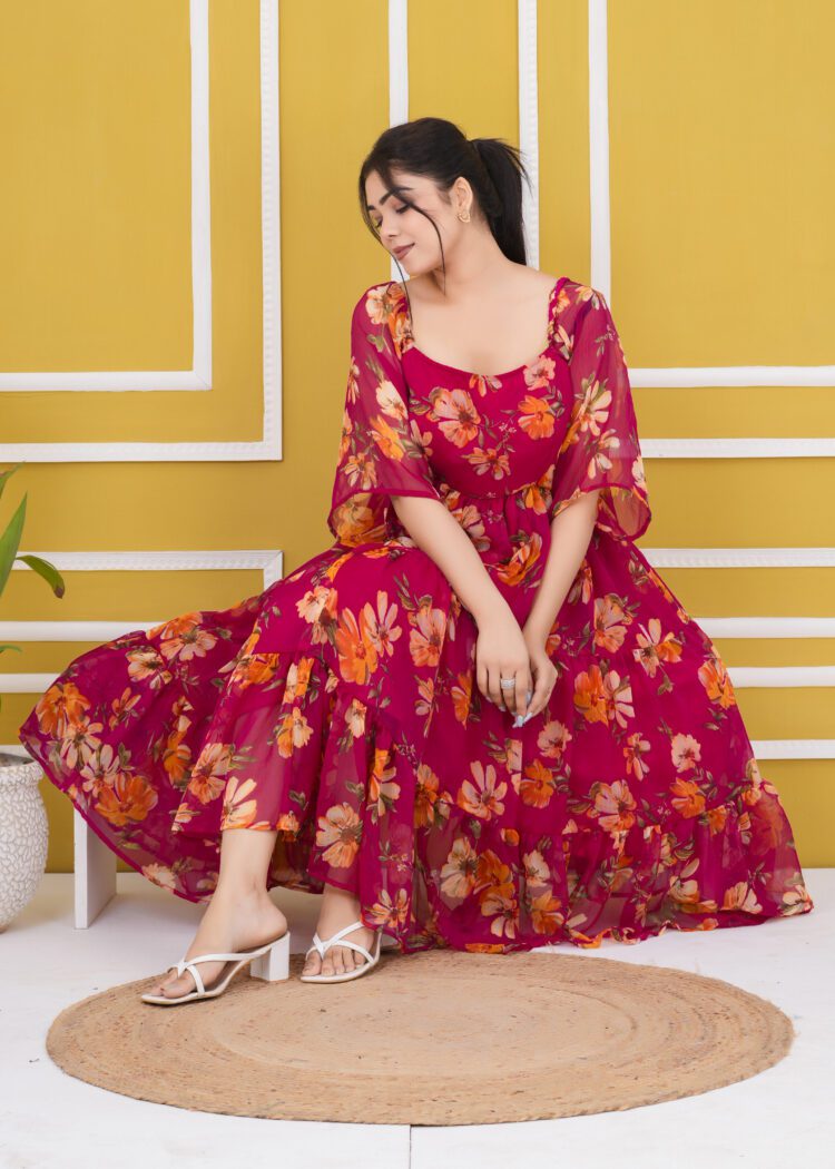 Floral Printed Fit and Flare Tiered Dress
