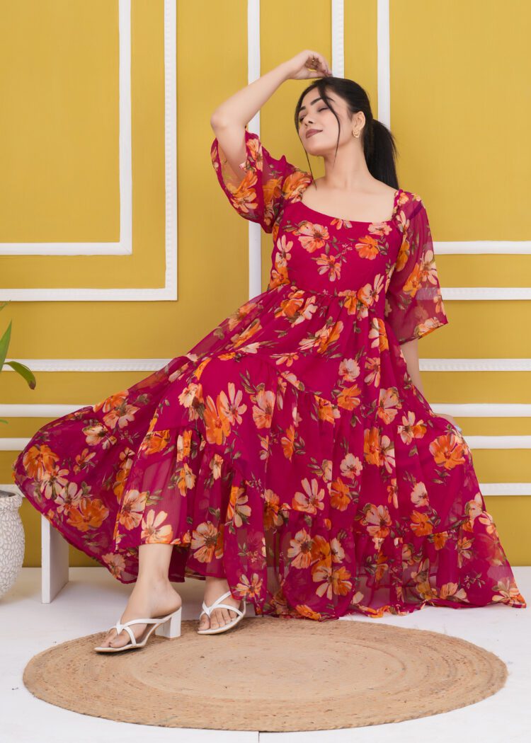 Floral Printed Fit and Flare Tiered Dress