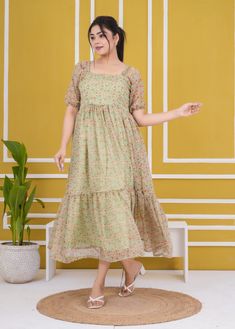 Floral Printed Fit and Flare Tiered Dress