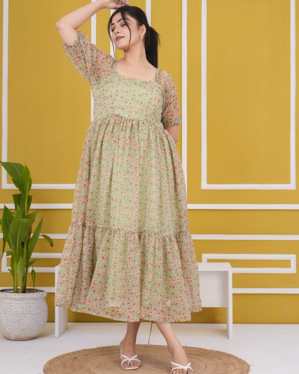 Floral Printed Fit and Flare Tiered Dress