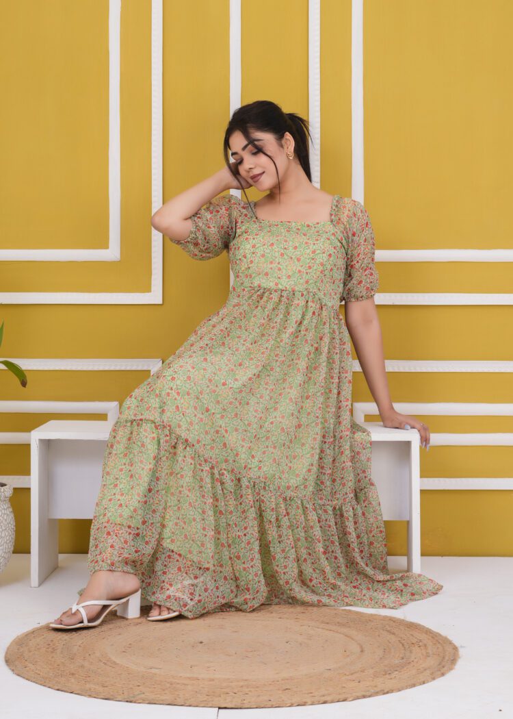 Floral Printed Fit and Flare Tiered Dress