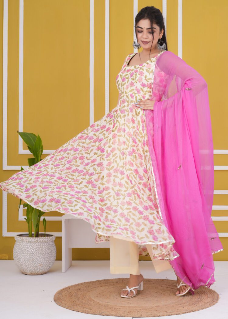 Off-White Pink Anarkali Suit Set
