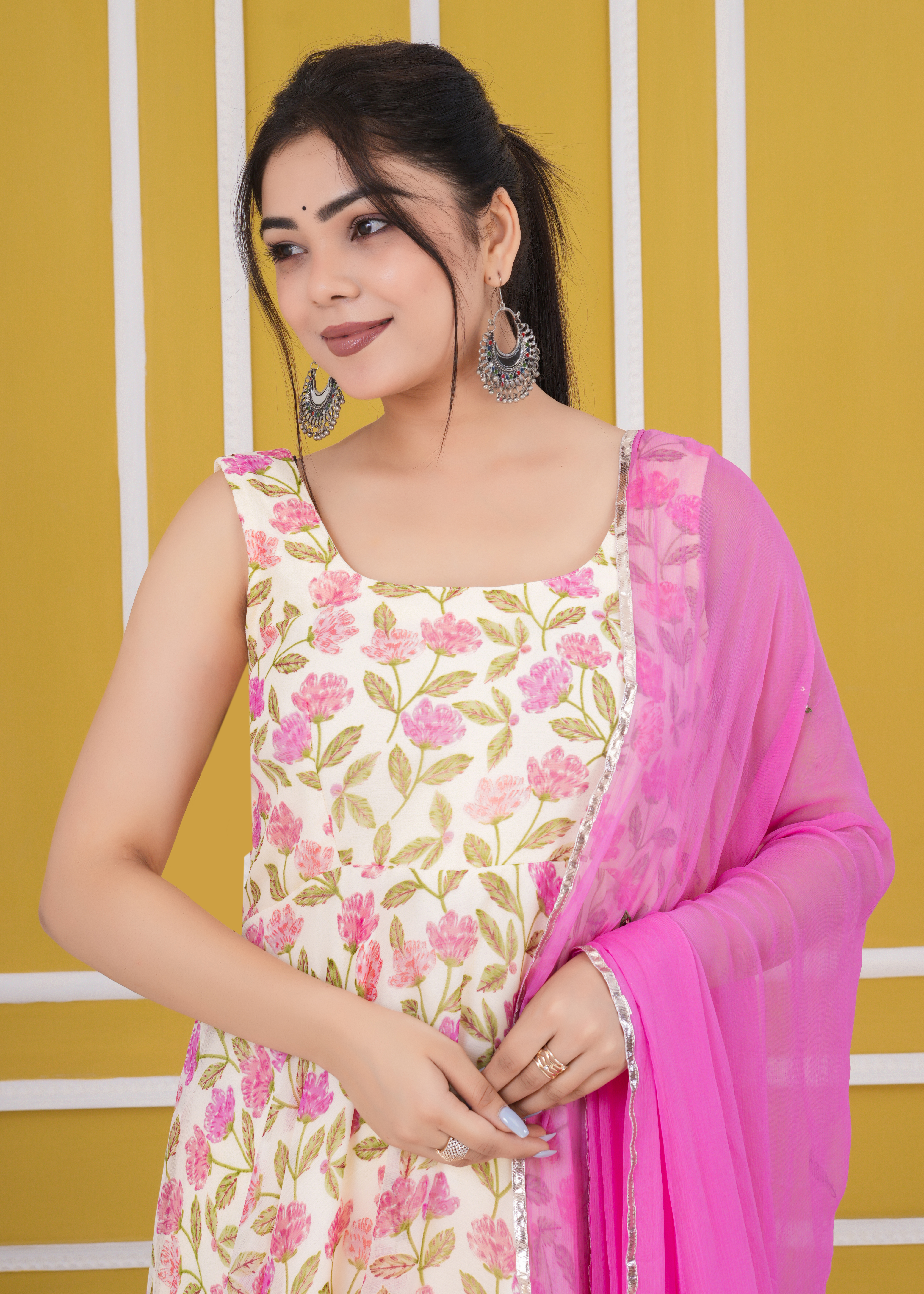 Off-White Pink Anarkali Suit Set