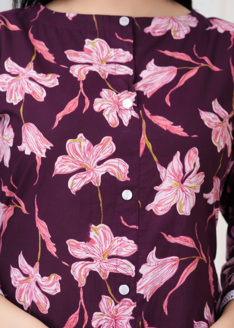 Wine Cotton Kurta Pant Set