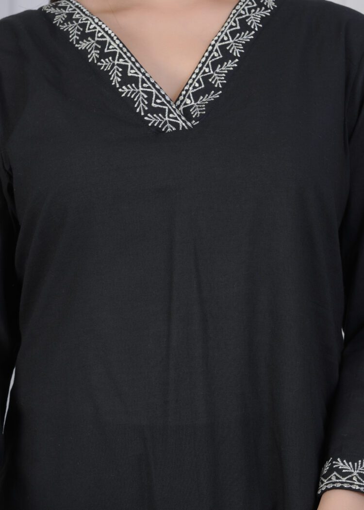 Black Cotton Zari Embroidered Suit Set