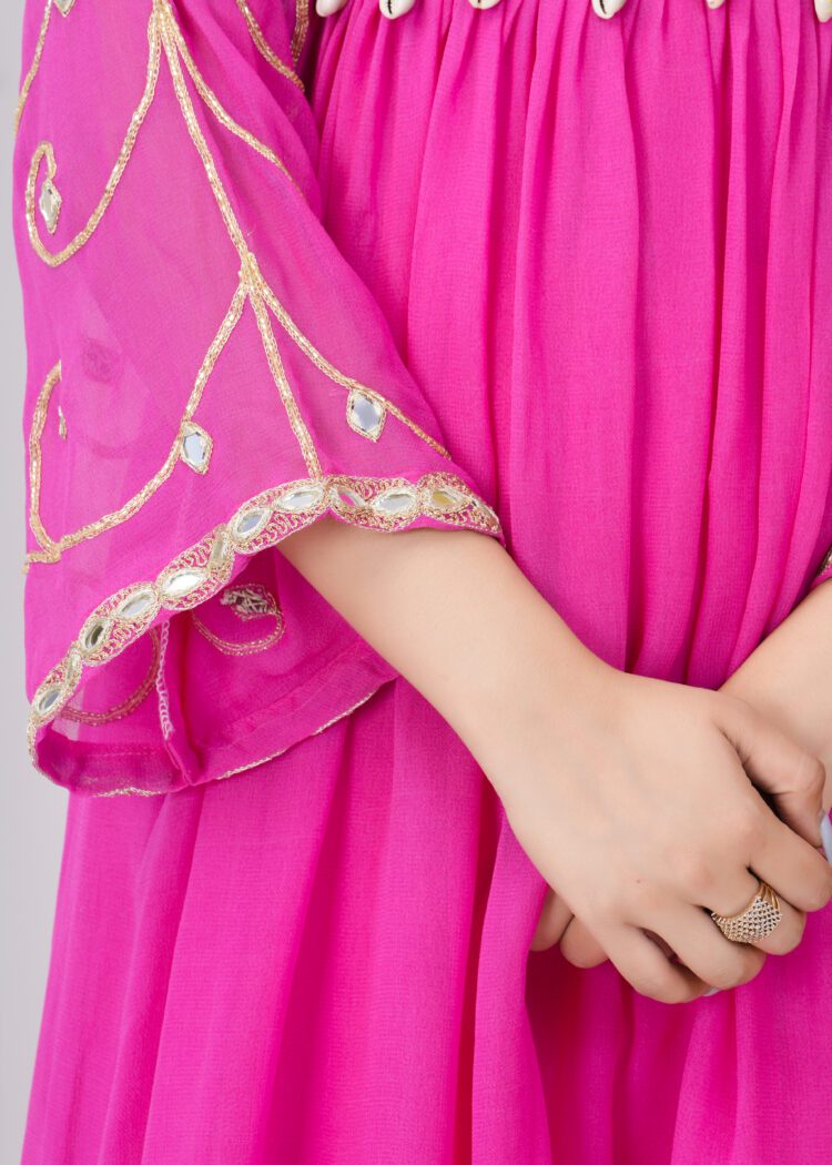 Pink Pleated Anarkali Suit Set with Embroidered Dupatta