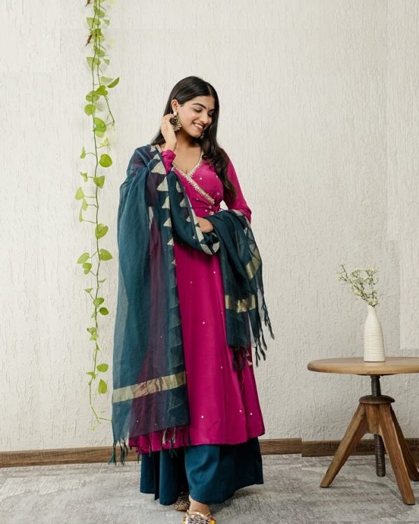 Wine Angrakha Embroidered Suit Set