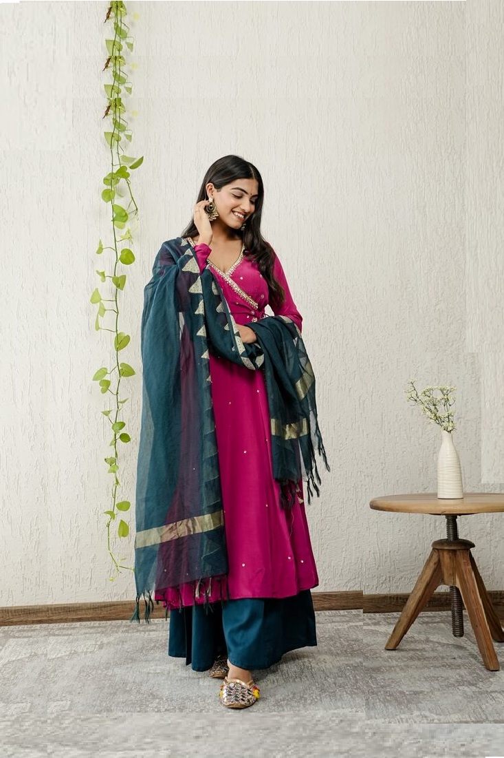 Wine Angrakha Embroidered Suit Set